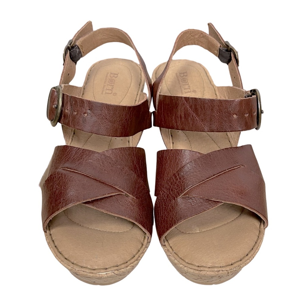 Born Womens Emmy Quarter Strappy Cork Wedge Sandals Leather Platform EUC - Picture 2 of 8